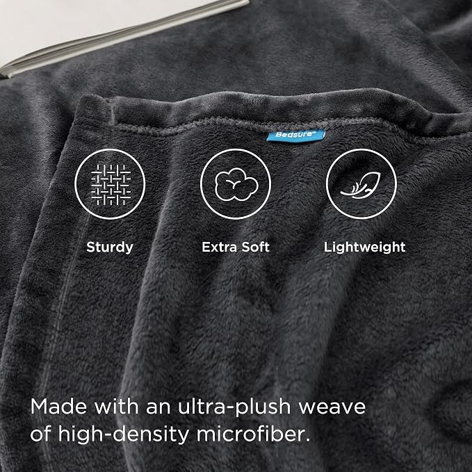 Bedsure GentleSoft Fleece Blankets King Size Dark Grey - Image 4