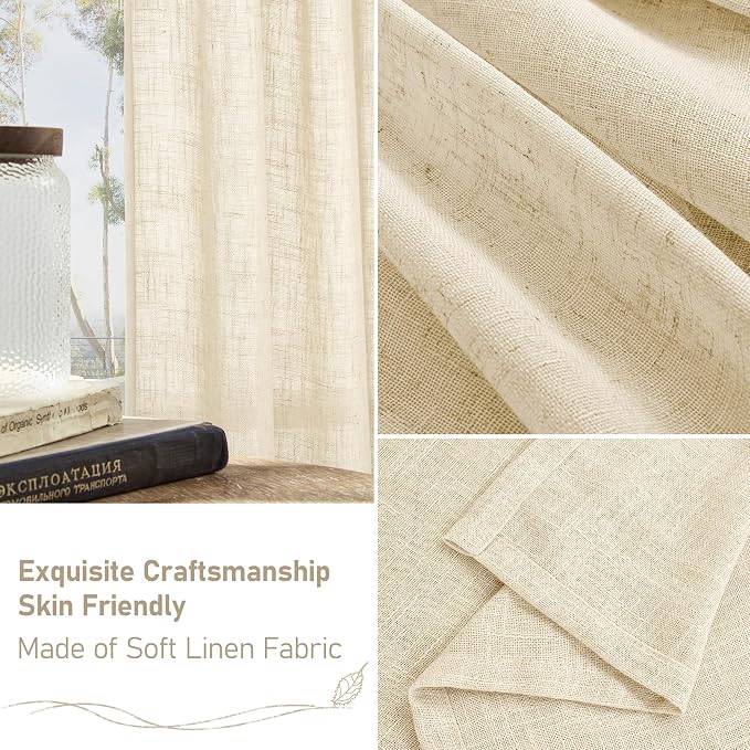 Beige Linen Curtains 63 inch Length 2 Panels - Image 6
