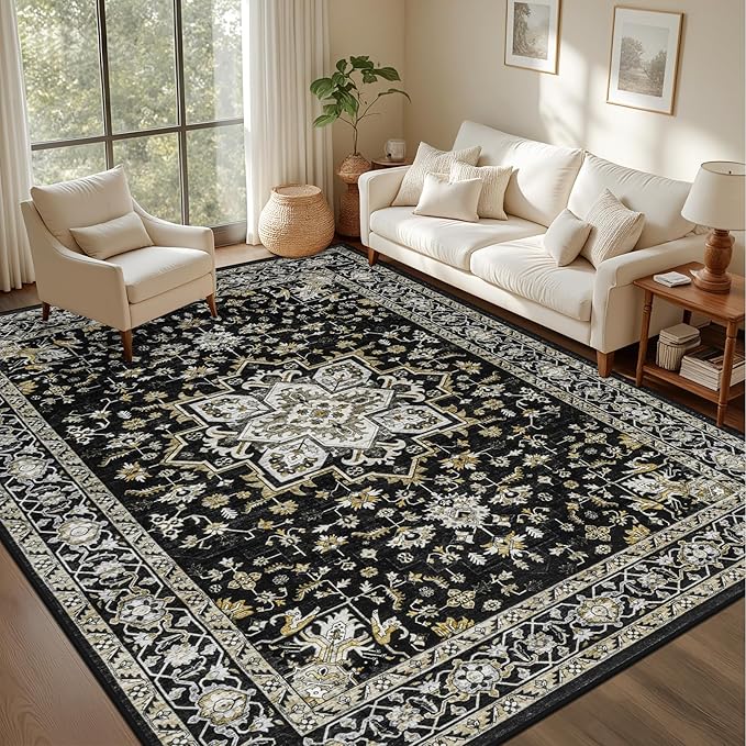 8x10 Area Rugs for Living Room: Washable Rug Soft Vintage Boho Medallion Carpet - Image 3