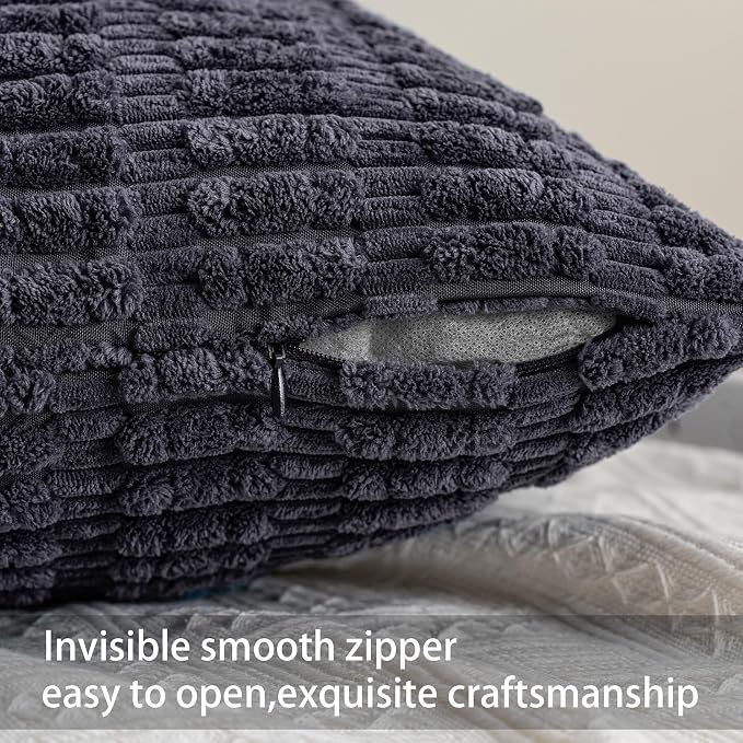 Pack of 2 Corduroy Decorative Throw Pillow Covers 24x24 Inch, Dark Grey | Fall - Image 3