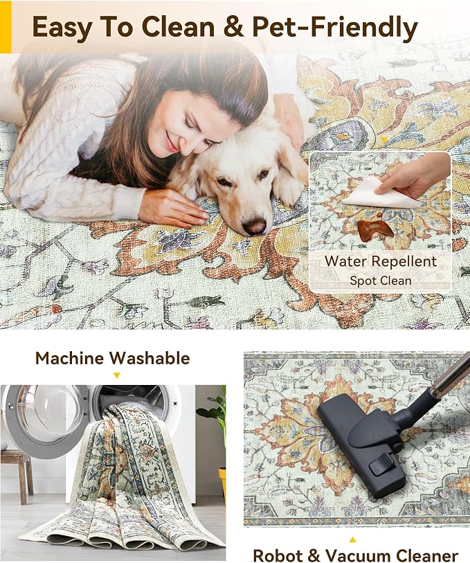 RELEANY Washable Area Rug, Large 9'x12', Water Repellent, Pet Friendly - Image 6