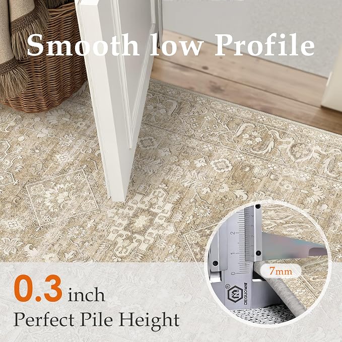 9x12 Washable Area Rug for Living Room Bedroom Vintage Beige Non Slip Carpet - Image 5