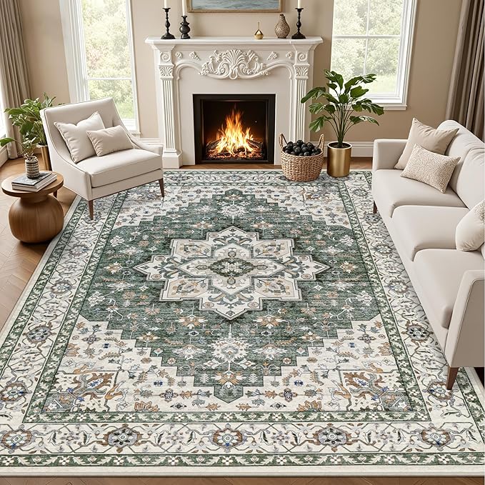 8x10 Area Rugs for Living Room: Washable Rug Soft Vintage Boho Medallion Carpet by EXPEDIX