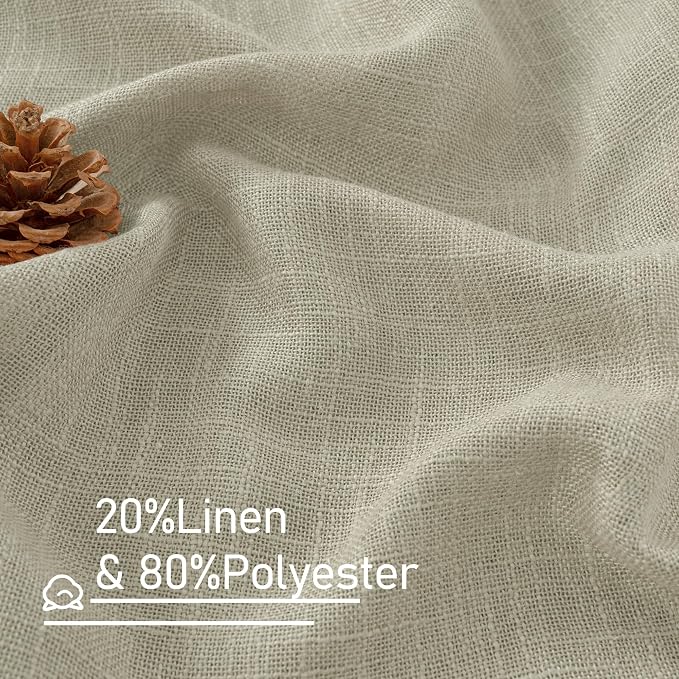 Oatmeal Linen Semi Sheer Curtains 63 Inch Length, Light Filtering Neutral Boho - Image 3