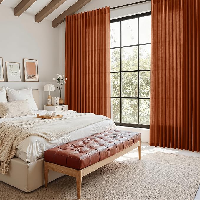 Terracotta Linen Curtains 84 Inches Long 2 Panel Set Back Tab Boho Rustic - Image 7