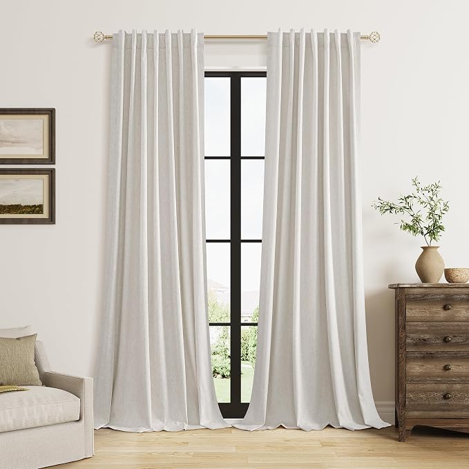 Guken Extra Long Light Beige 100% Blackout Curtains 144 Inch Length 2 Panels by Guken
