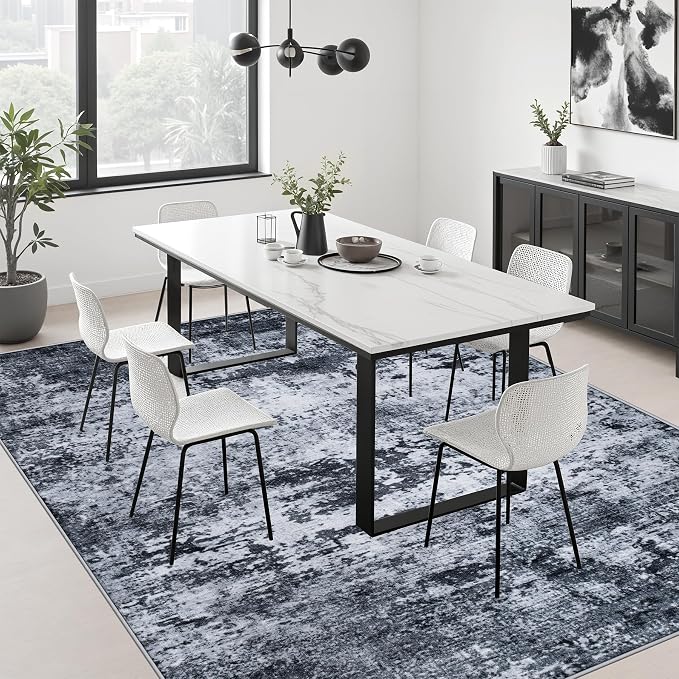 Area Rug Living Room: 6x6 Modern Washable Indoor Carpet Black | - Image 4