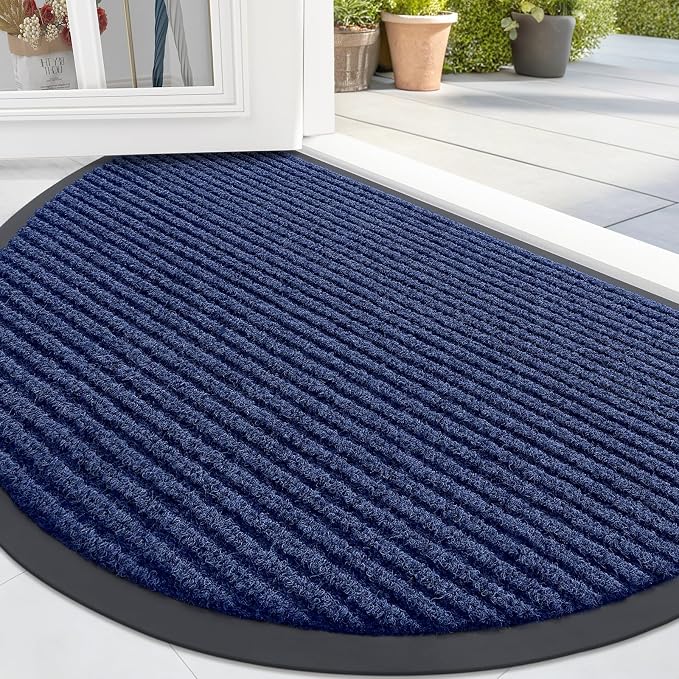 OLANLY Half Circle Front Door Mat 35x23, Waterproof Heavy-Duty Doormat | Blue by OLANLY
