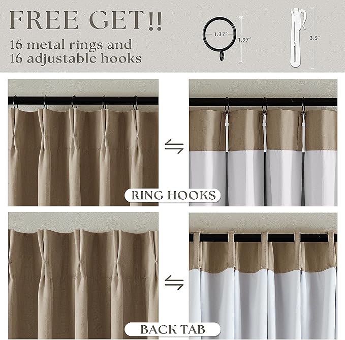 Light Brown Pleated Linen Blackout Curtains 102 Inches Long - Image 6