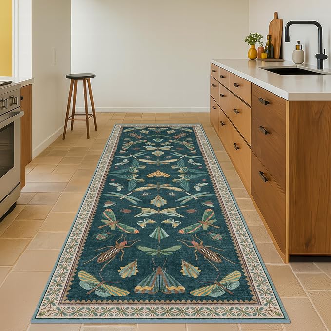 Vintage Green Runner Rug for Hallway 3x12, Washable Foldable Boho Carpet for - Image 3