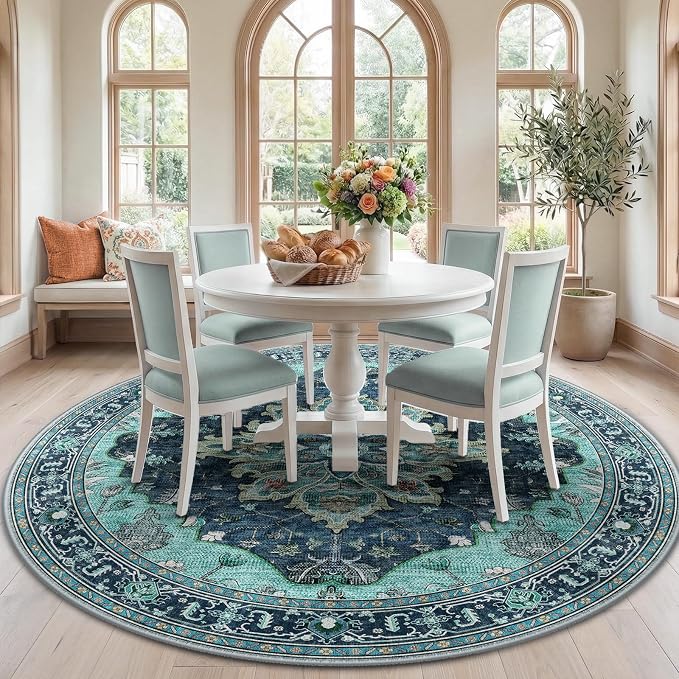 Area Rugs 7ft Washable Non-Slip, Floral Vintage Distress Print Pattern by RELEANY