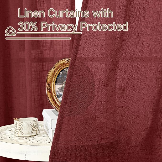90 inch Red Linen Curtains for Living Room 2 Panels, Light Filtering Christmas - Image 6