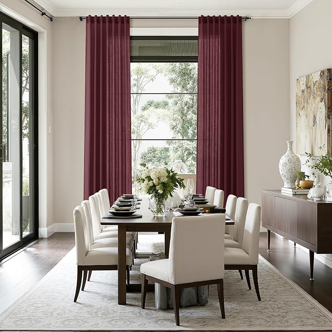 Nanspring Burgundy Linen Curtains 80 Inch Length - Image 8