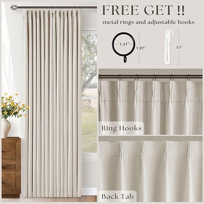 92 Inch Long Pinch Pleated Blackout Curtains Natural - Image 3