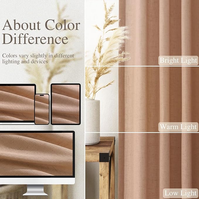 Nanspring Peach Linen Curtains 96 Inches Long Set - Image 5
