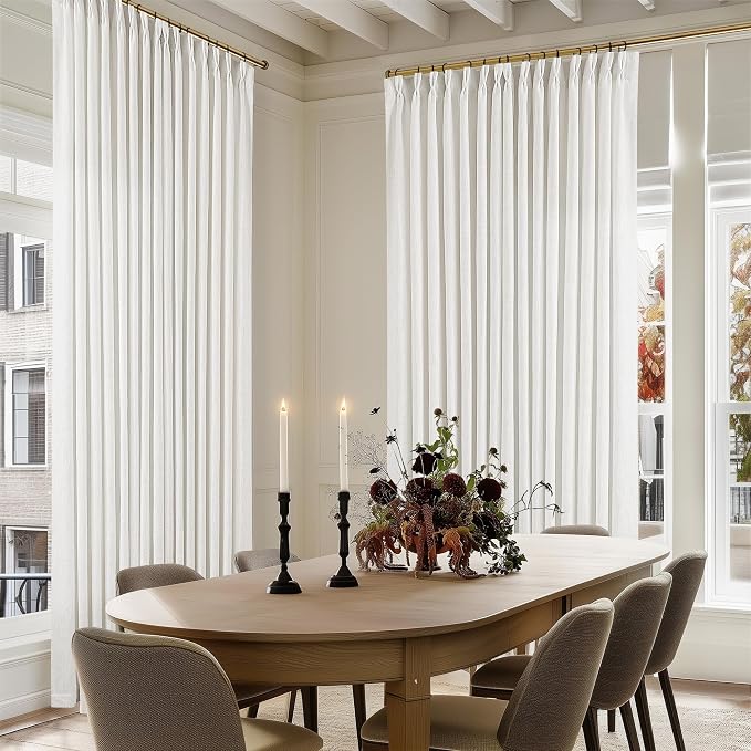 Beige White Pinch Pleated Extra Wide 102 Inch Long Curtains 100 Inch Wide | - Image 2
