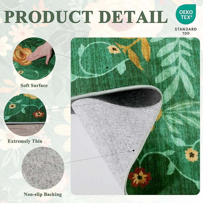 DUKINO 2x3 Entryway Rug, Door Mat Soft Washable Rug Non Slip, Dark Green | Low - Image 4