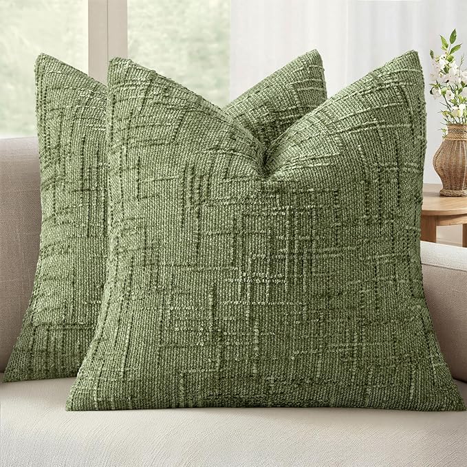 MIULEE Chenille Textured Throw Pillow Covers Sage Green 20x20 Set of 2 | Slubby by MIULEE