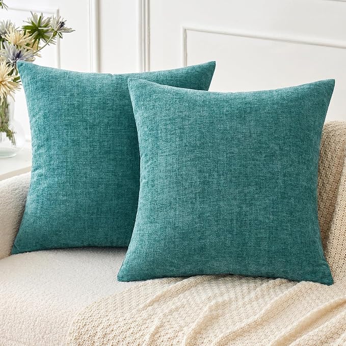 MIULEE Pack of 2 Couch Throw Pillow Covers 18x18 Inch Soft Teal Chenille Pillow by MIULEE