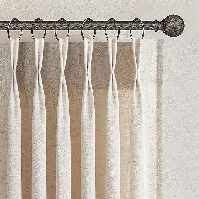 Topfinel Ivory Beige Pinch Pleated Linen Curtains 84 Inch Length 2 Panels by Topfinel