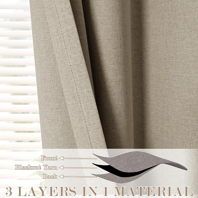 120" Wx96 L Linen Room Divider Drapes for Doorway/Glass Window/Sliding Door/Patio, Extra Wide Pinch Pleated Full Blackout Curtains for Girls Boys Teen Kids Room, 1 Panel, Light Khaki