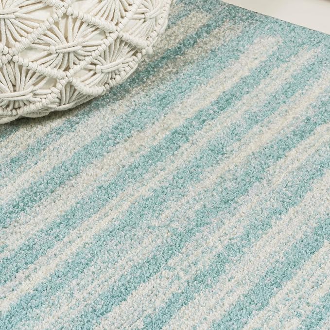 JONATHAN Y Khalil Modern Berber Stripe Turquoise/Cream Runner Rug, Contemporary - Image 6