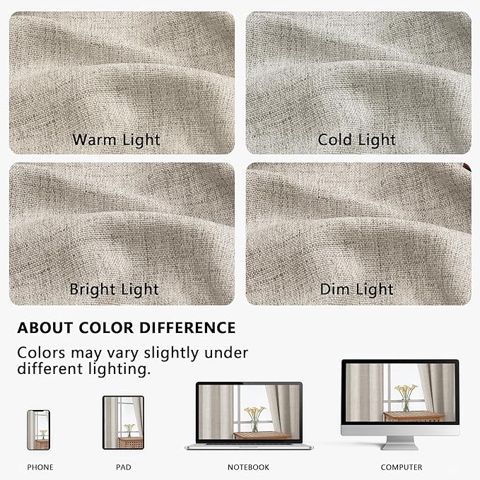 OVZME Valance for Windows, Light Filtering Faux Linen Textured Small Cafe - Image 8