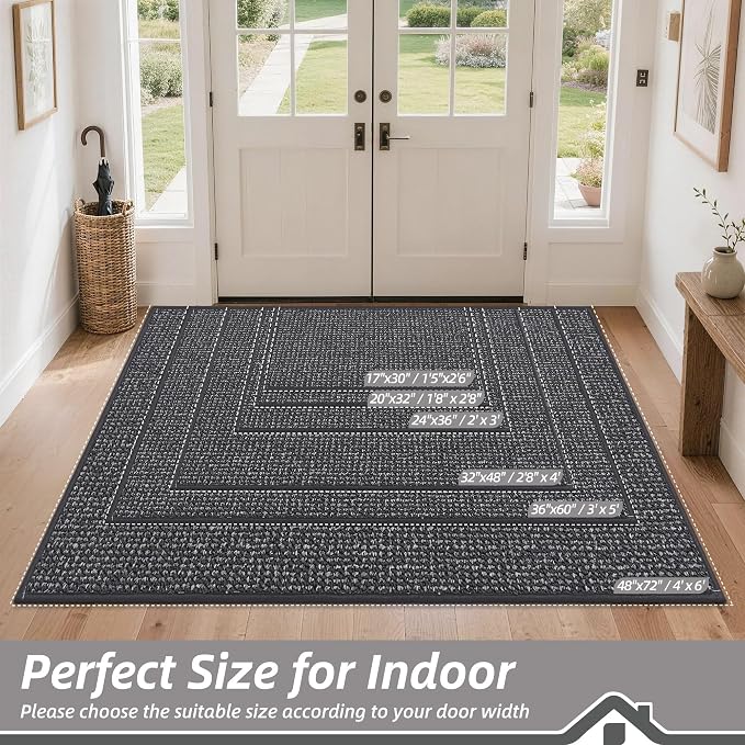 BEQHAUSE Dirt Trapper Door Mat 48"x72", Non-Slip Washable Doormat, Charcoal | - Image 2