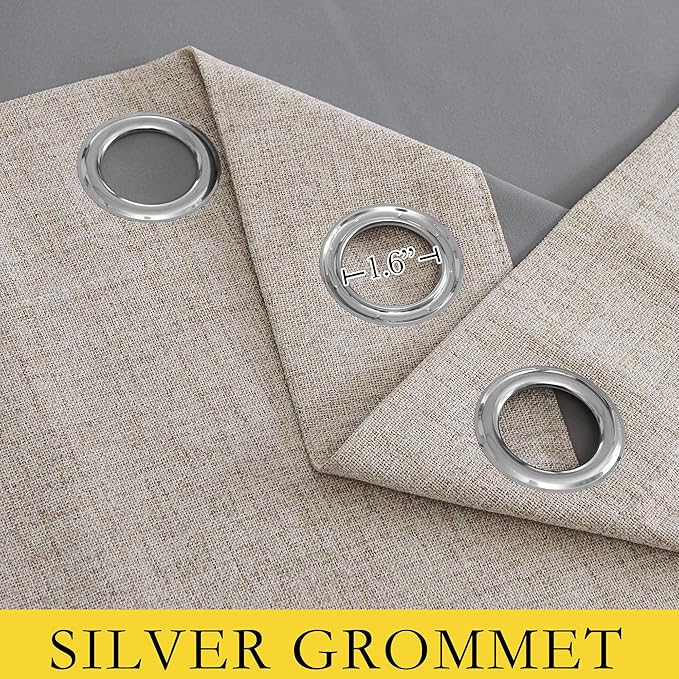 NICETOWN Full Blackout Oatmeal Linen Curtains 102" Length - Image 5