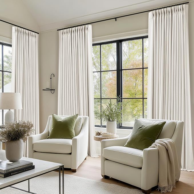 Ivory Beige White Pleated 100% Blackout Linen Curtains 90 Inches Long | Memory - Image 8