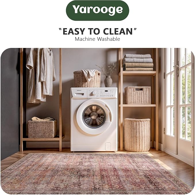 5x7 Area Rugs - Washable Vintage Retro Living Room Rug, Soft Ultra Thin Non - Image 6