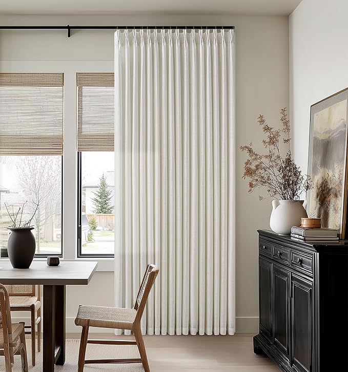 Light Filtering Cream Pinch Pleated 98 Inch Thick Linen Curtains 50Wx98L | Semi by Twodrapes