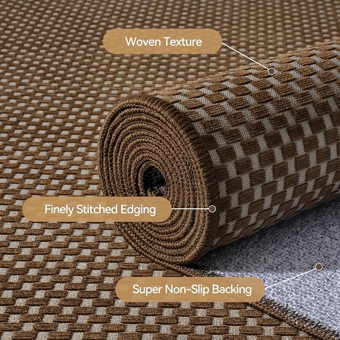 3x5 ft Area Rug Entryway Runner Kitchen Rugs Non Slip Dark Brown | Boho Woven - Image 5