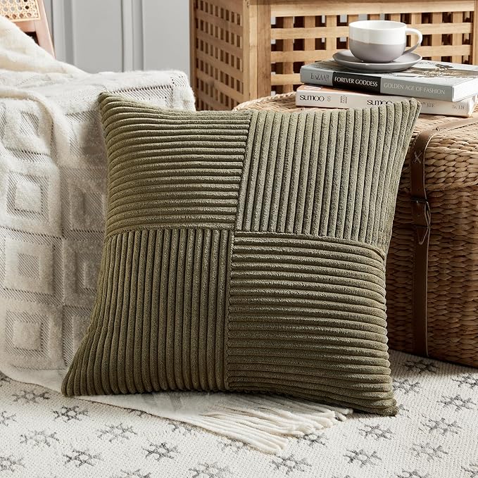 Fancy Homi 2 Packs Olive Green Euro Decorative Throw Pillow Covers 26x26 Inch - Image 2