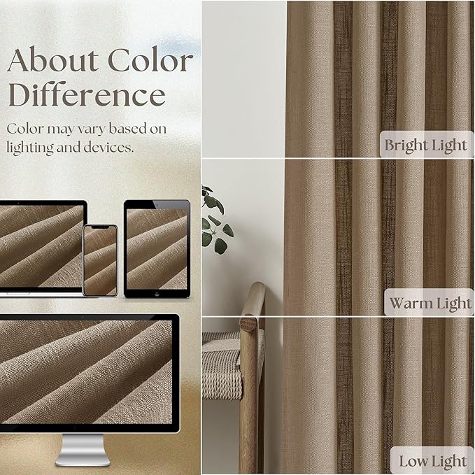 Latte Pinch Pleated Light Filtering Linen Curtains 84 Inch Length | Semi Sheer - Image 4