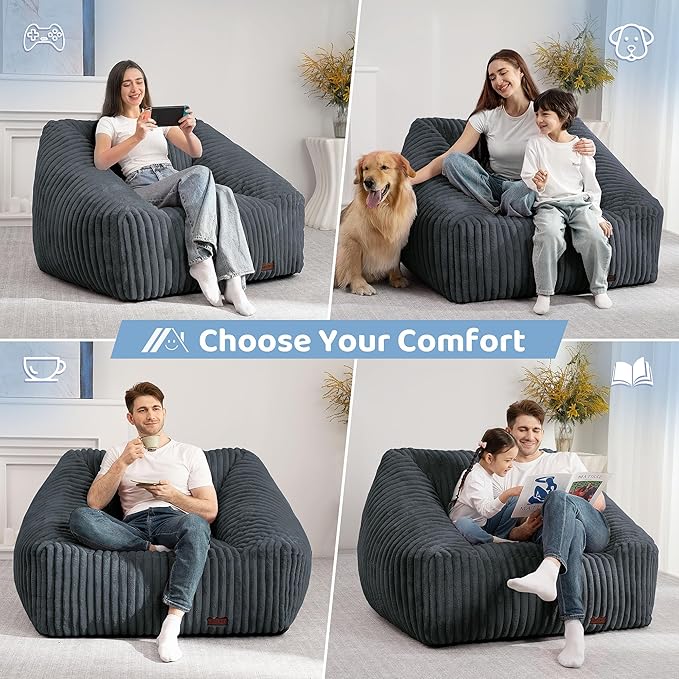 HABUTWAY Bean Bag Chair, Giant Bean Bag Chairs for Adults and Kids, Bean Bag Sofa, Lazy Floor Sofa, Faux Fur Beanbag Chair with Armrests for Living Room Bedroom (Dark Grey)