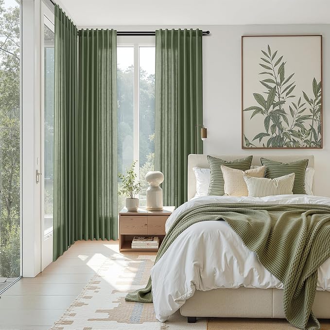 Forest Green Linen Curtains for Living Room 90 Inches Long Light Filtering Semi - Image 7