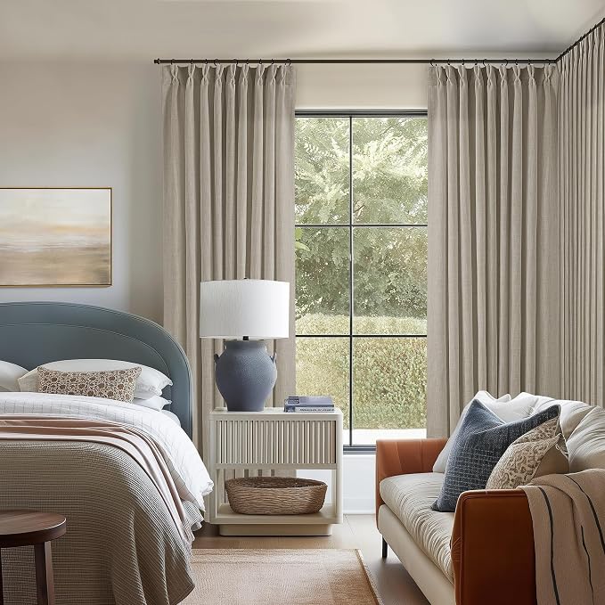 Burlywood Taupe Pinch Pleated Linen 108 Inch Curtains 60 Inch Width 1 Panel | - Image 8