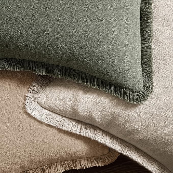 MIULEE Boho Linen Fringe Decorative Throw Pillow Covers Camel 20x20 | Set of 2 - Image 4