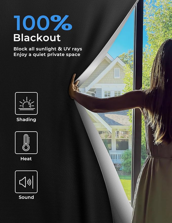 Blackout Curtains 52"x72" Portable No Drill Black Out Window Cover | 100% - Image 2
