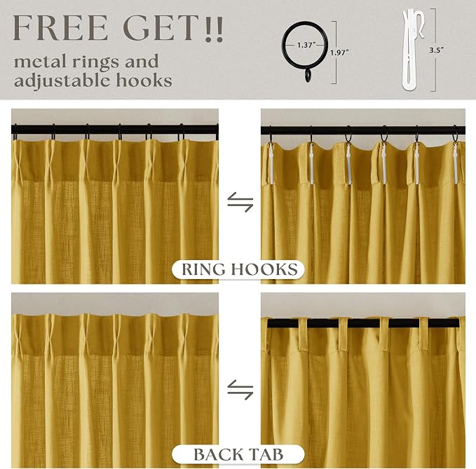 Mustard Yellow 80 Inch Pinch Pleated Linen Light Filtering Curtains 2 Panels - Image 5