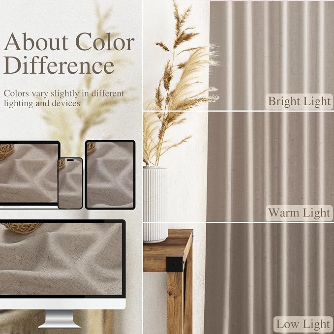 108 Inch Long Curtains for Living Room Ecru Linen Blend Light Filtering Semi - Image 3