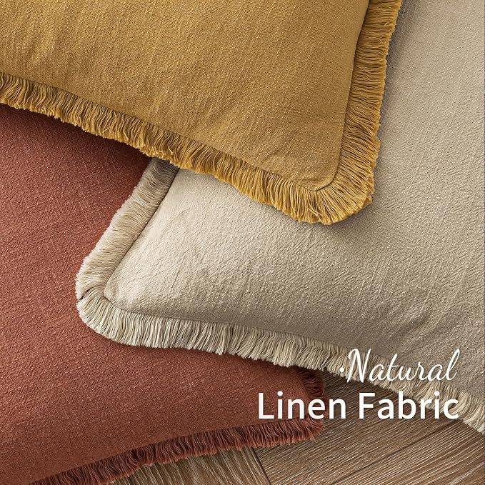 MIULEE Linen Fringe Decorative Fall Throw Pillow Covers Late Autumn 20x20 | Set - Image 4