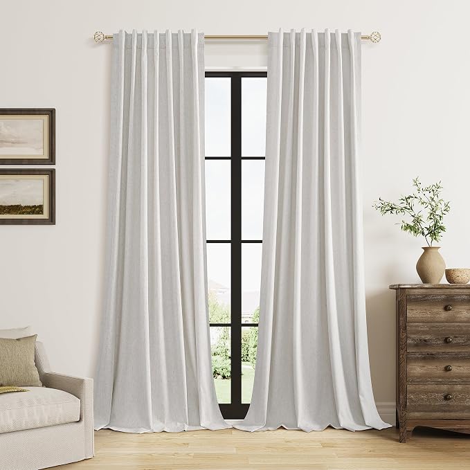 Guken 100% Natural Linen Blackout Curtains 84 Inch Long 2 Panels Set by Guken