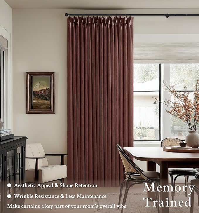 Rust Brown Linen Pleated Light Filtering Curtains - Image 6