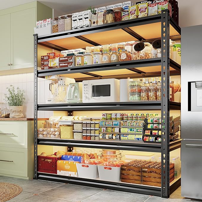 REIBII 48" W Garage Shelving Heavy Duty 3020LBS Storage Shelves 5 Tier Heavy Duty Shelving Adjustable Garage Shelves for Basement, Warehouse, Commercial, Easy Assemble, 48" W x 72" H x 24" D