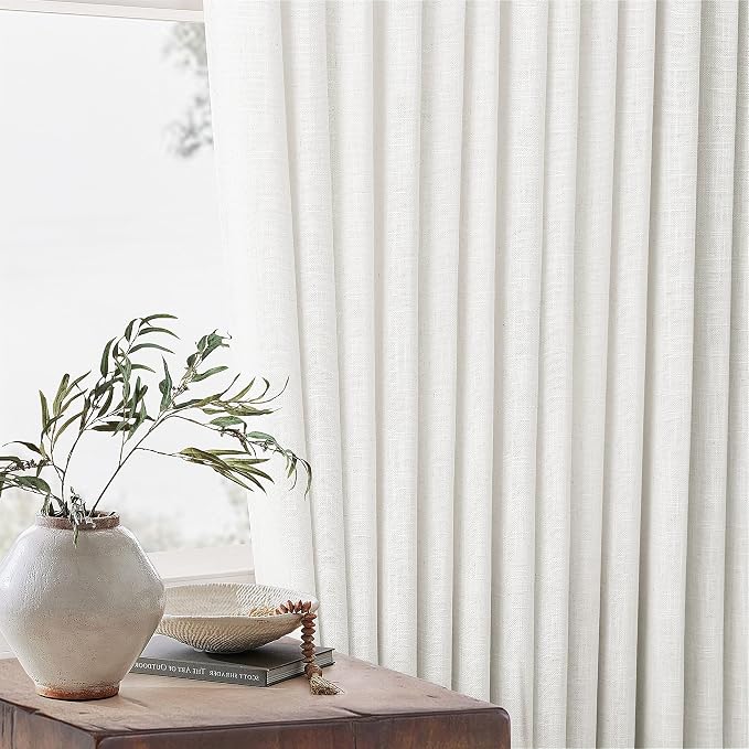 Beige White Pinch Pleated Linen Curtains 96 Inches Long 2 Panels | Light - Image 8