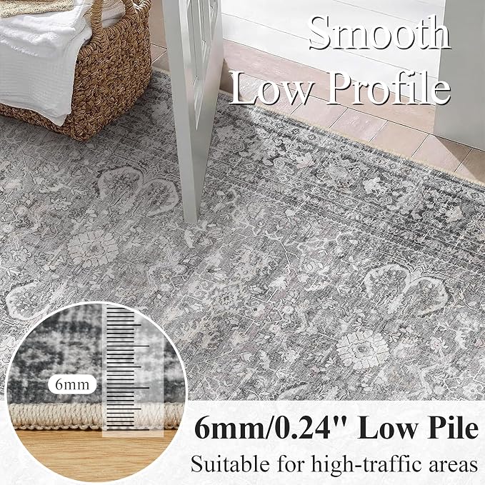 Schweek Grey 6x9 Area Rug Non-Slip Washable Vintage Rugs - Image 4