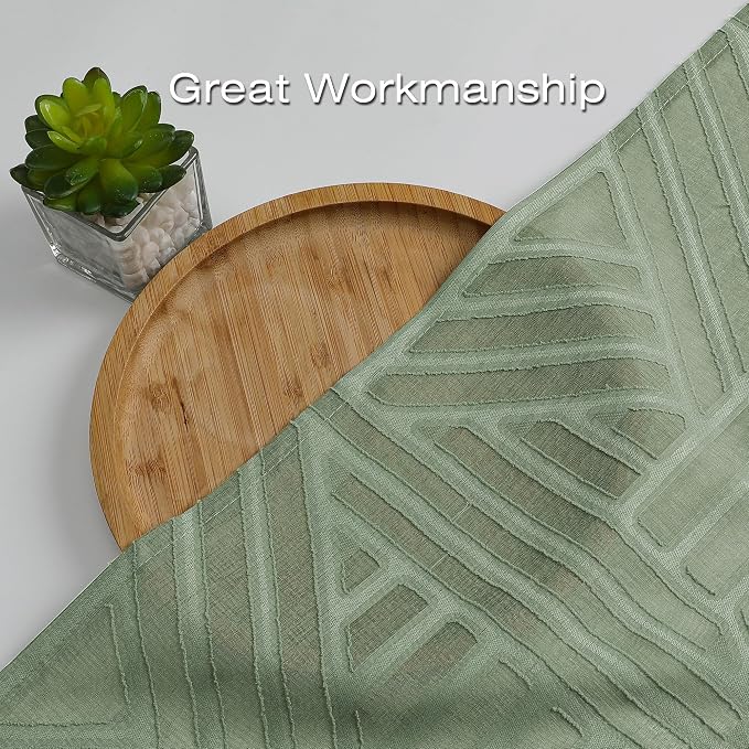Simplebrand Sage Green Semi Sheer Curtains 45 Inch Length 2 Panels, Geometric - Image 6