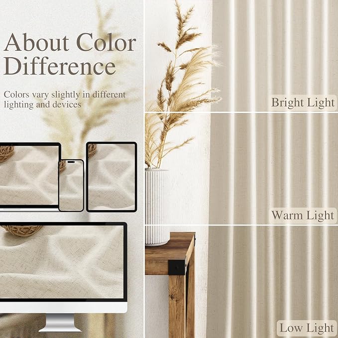 Vanilla Linen Curtains for Living Room 72 Inches Long Luxury Light Filtering - Image 3